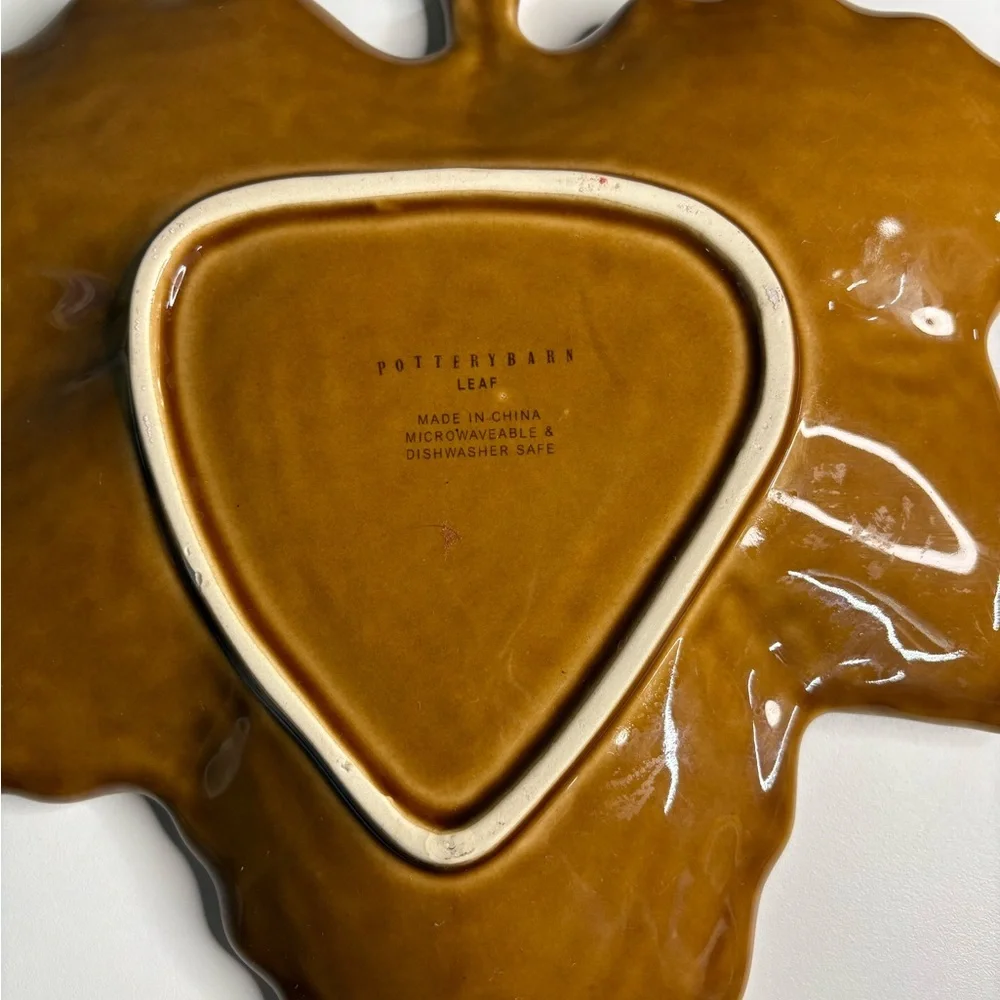 Ceramic Maple Leaf Decorative Plate in Mustard Brown - Home Art Pottery Barn